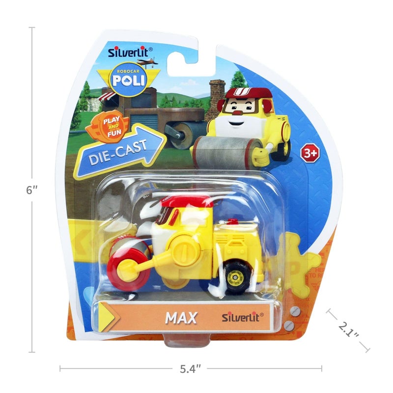 روبوكار بولي Robocar Poli Max DIE-CAST لعبة معدنية للسيارات Steamroller ألعاب مركبات البناء لعبة شاحنة البناء Diecast هدايا حفلات أعياد الميلاد للأطفال الصغار من عمر 1 إلى 5 سنوات للأولاد والبنات - Image 4